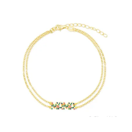 Pulsera Mujer Plata Baño Oro Mamá Circonitas Multicolor MAMA03BR-DM