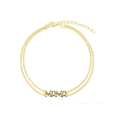 Pulsera Mujer Plata Baño Oro Mamá Circonitas Multicolor MAMA03BR-DM