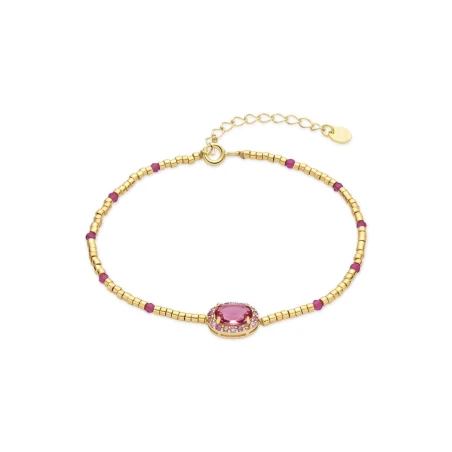 Pulsera Luxenter Simder Plata Baño Oro y Piedras Fucsia