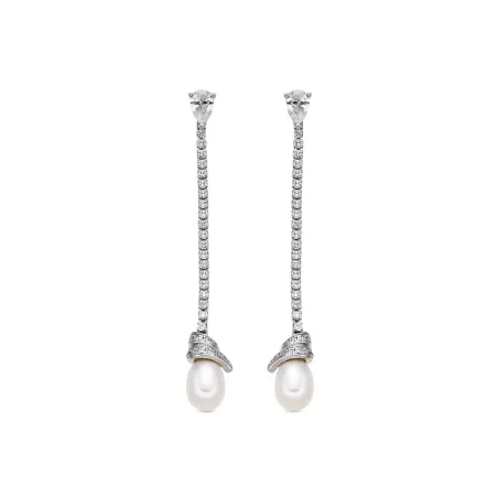 Pendientes Luxenter Darze Plata Baño Rodio, Circonitas Blancas y Perla ET54911400