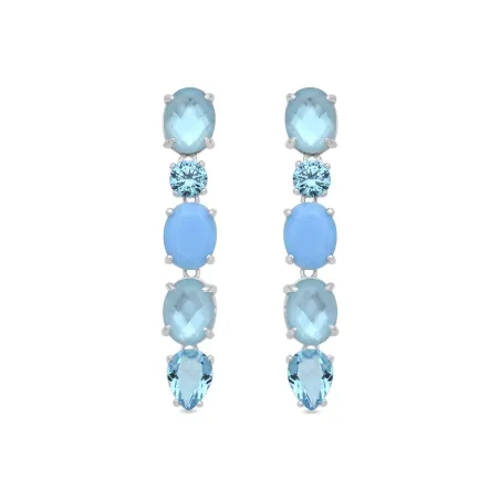 Pendientes Luxenter Krofa Plata Baño Rodio y Piedras Azules Colgantes EXA14592000