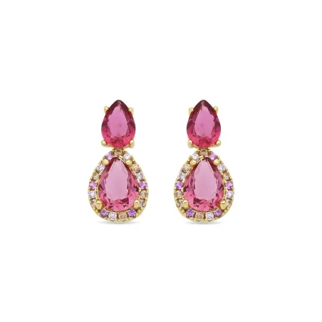 Pendientes Luxenter Simder Plata Baño Oro y Circonitas Fucsia EXA223Y75700