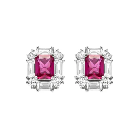 Pendientes Luxenter Arul Plata Baño Rodio y Cristales Blancos y Fucsia EF2190600