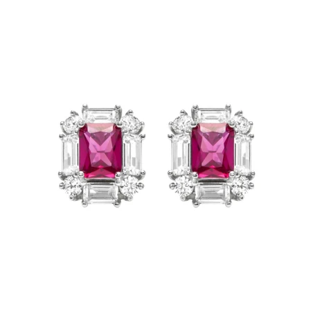 Pendientes Luxenter Arul Plata Baño Rodio y Cristales Blancos y Fucsia EF2190600