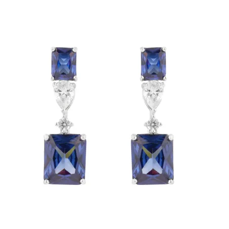 Pendientes Luxenter Ujanur Plata Baño Rodio, Cristales Blancos y Azules EF2230200