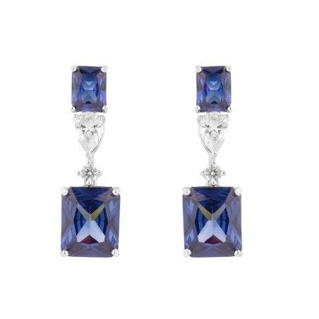 Pendientes Luxenter Ujanur Plata Baño Rodio, Cristales Blancos y Azules EF2230200