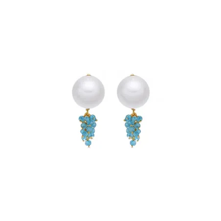 Pendientes Luxenter Druna Plata Baño Oro, Perla y Piedras Azules EXA158Y99500