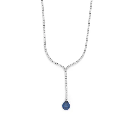 Collar Luxenter Ainer Plata Baño Rodio, Circonitas Blancas y Azul NX4950200