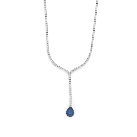 Collar Luxenter Ainer Plata Baño Rodio, Circonitas Blancas y Azul NX4950200
