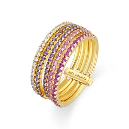 Anillo Luxenter Vipin Plata Baño Oro y Circonitas Multicolor T2384Y20