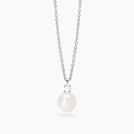 Gargantilla Mabina Plata Baño Rodio, Perla Cultivada y Diamante Creado en Laboratorio 553865
