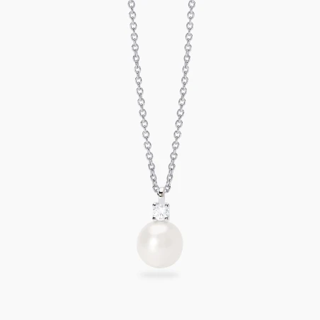 Gargantilla Mabina Plata Baño Rodio, Perla Cultivada y Diamante Creado en Laboratorio 553865
