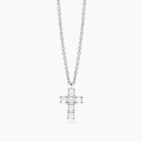 Gargantilla Mabina Cruz Plata Baño Rodio y Diamantes Creados en Laboratorio 553914