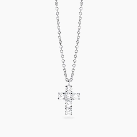Gargantilla Mabina Cruz Plata Baño Rodio y Diamantes Creados en Laboratorio 553914