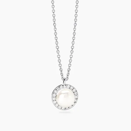 Gargantilla Mabina Plata Baño Rodio, Perla Cultivada y Diamantes Creados en Laboratorio 553920