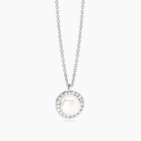 Gargantilla Mabina Plata Baño Rodio, Perla Cultivada y Diamantes Creados en Laboratorio 553920