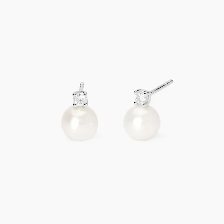 Pendientes Mabina Plata Baño Rodio y Diamante Creado en Laboratorio y Perla Cultivada 563955