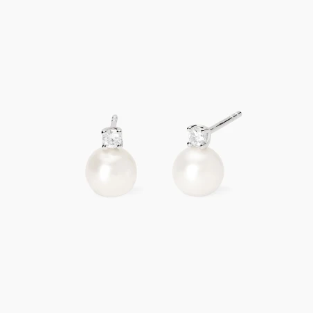 Pendientes Mabina Plata Baño Rodio y Diamante Creado en Laboratorio y Perla Cultivada 563955