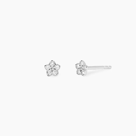 Pendientes Mabina Flor Plata Baño Rodio y Diamantes Creados en Laboratorio 563995