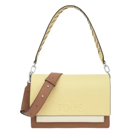 Bolso Bandolera TOUS Audree Saffiano Amarillo Claro y Beige Mediano 2002358205
