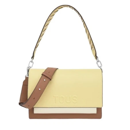 Bolso Bandolera TOUS Audree Saffiano Amarillo Claro y Beige Mediano 2002358205