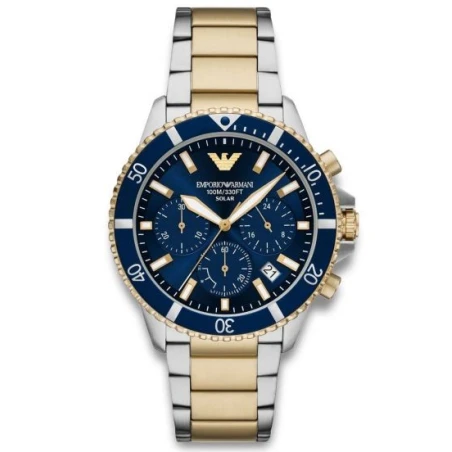 Reloj Emporio Armani World Explorer Plateado, Dorado y Azul Solar Cronógrafo AR11740