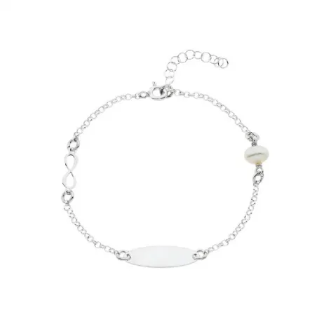 Pulsera Esclava Plata Baño Rodio Infinito y Perla EI-IP