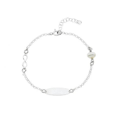 Pulsera Esclava Plata Baño Rodio Infinito y Perla EI-IP