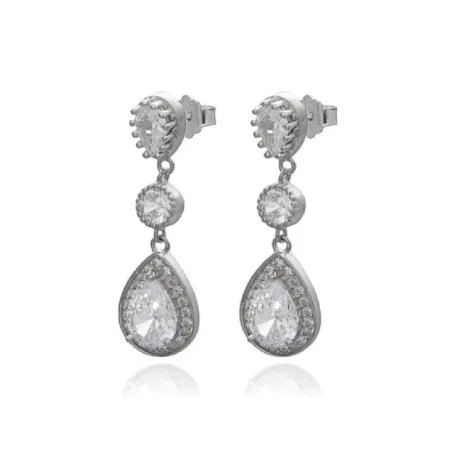 Pendientes Plata Baño Rodio y Circonitas PPR-E589BB