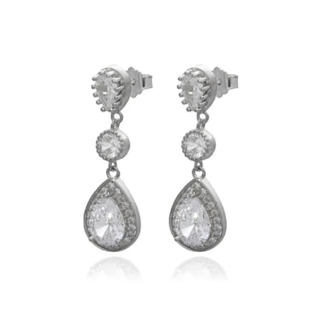 Pendientes Plata Baño Rodio y Circonitas PPR-E589BB