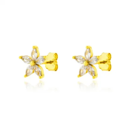 Pendientes Flor Plata Baño Oro y Circonitas PPR-E279HB