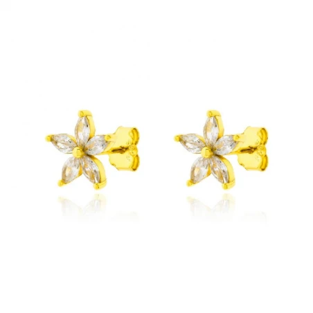 Pendientes Flor Plata Baño Oro y Circonitas PPR-E279HB