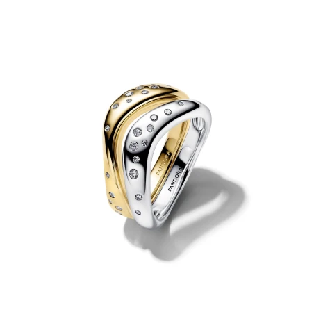 Anillo Separable Pandora Doble Aro Bicolor y Circonitas 164674C01