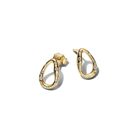 Pendientes Pandora Óvalo Orgánico Baño Oro y Circonitas Blancas 264659C01