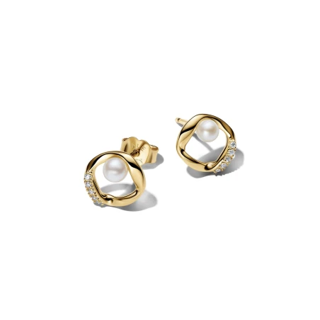 Pendientes Pandora Baño Oro, Perla y Circonitas 264662C01