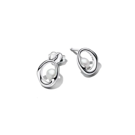 Pendientes Pandora Botón Plata y Perla Cultivada 293295C01