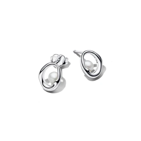 Pendientes Pandora Botón Plata y Perla Cultivada 293295C01