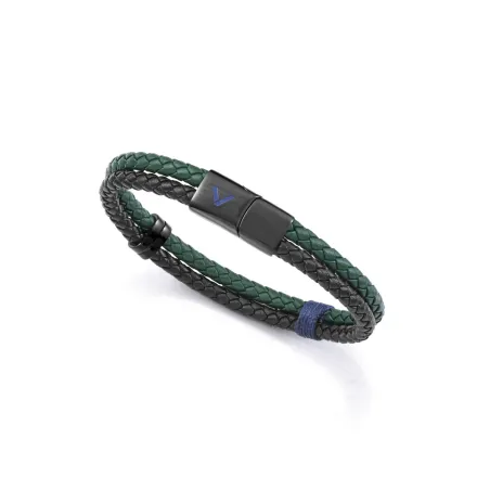 Pulsera Viceroy Fashion Piel Trenzada Negra y Verde y Acero Negro 75426P01016