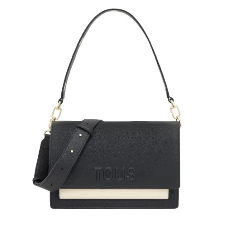 Bolso Bandolera TOUS Audree Saffiano Negro y Beige Mediano 2002358251