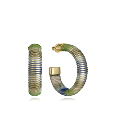 Pendientes Viceroy Fashion Larua Escanes Aro Acero Baño Oro Tubogas Verde y Azul 14361E01016