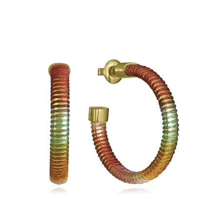 Pendientes Viceroy Fashion Larua Escanes Aro Acero Baño Oro Tubogas Verde y Naranja 14361E01017