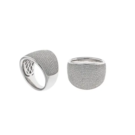 Anillo Ancho Salvatore Plata Baño Rodio y Circonitas Blancas 112S0316