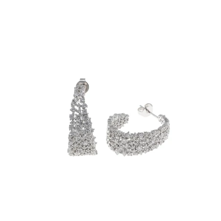 Pendientes Savlatore Aro Plata Baño Rodio y Circonitas Blancas 195A0194