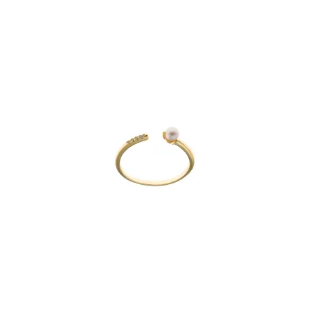 Anillo Abierto Salvatore Plata Baño Oro, Circonitas Blancas y Perla 213S0097