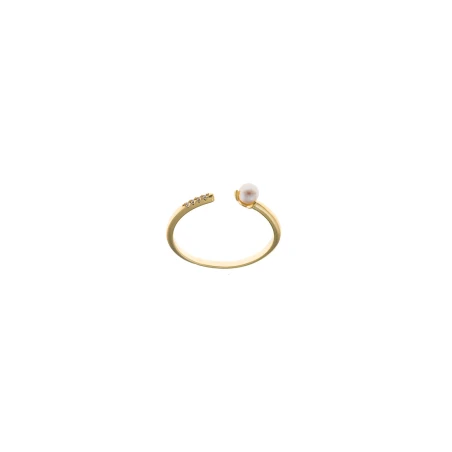 Anillo Abierto Salvatore Plata Baño Oro, Circonitas Blancas y Perla 213S0097