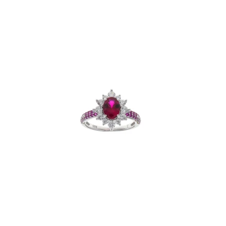 Anillo Salvatore Plata Baño Rodio, Circonitas Rubí y Blancas 136S0432