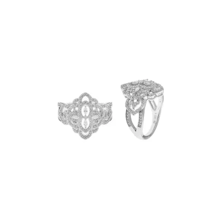 Anillo Salvatore Óvalo Calado Plata Baño Rodio y Circonitas Blancas 195S0073