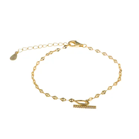 Pulsera Salvatore Plata Baño Oro y Barra Circonitas Blancas 213P0047