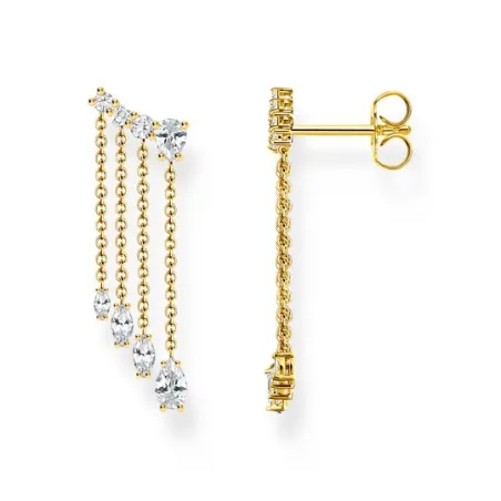 Pendientes Thomas Sabo Cadenas Cascada Plata Baño Oro y Circonitas Blancas H2325-414-14