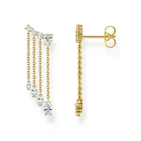 Pendientes Thomas Sabo Cadenas Cascada Plata Baño Oro y Circonitas Blancas H2325-414-14